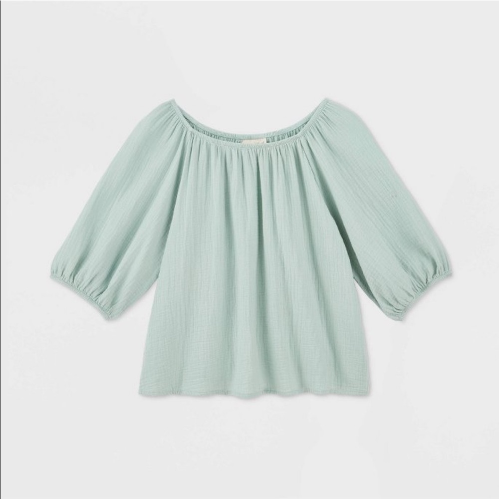 Mint Green Elastic Neck Top